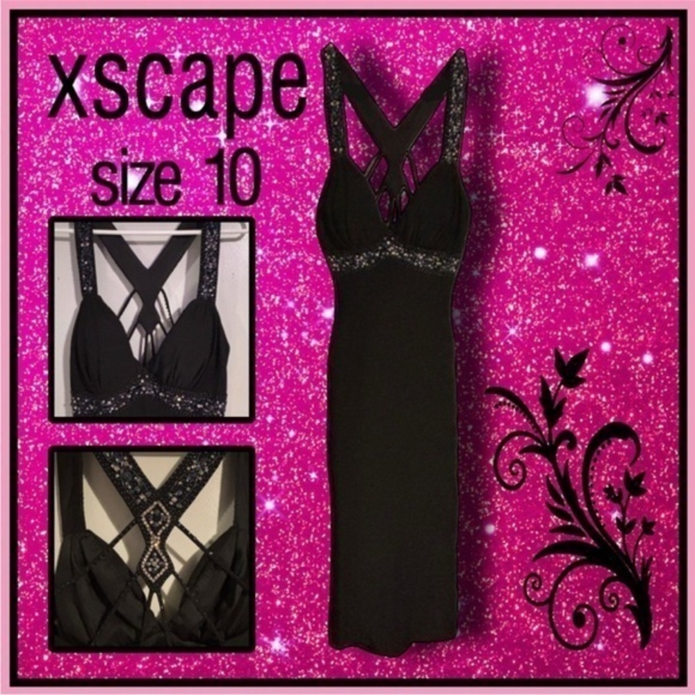 Xscape Black Chemise with Glitter Detail